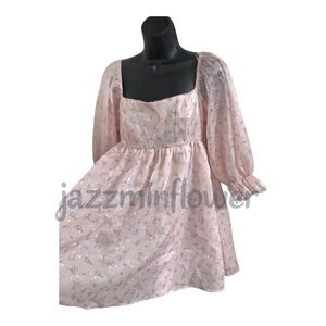 Jessica‎ Simpson pink floral eyelet perforated chiffon style babydoll mini dress